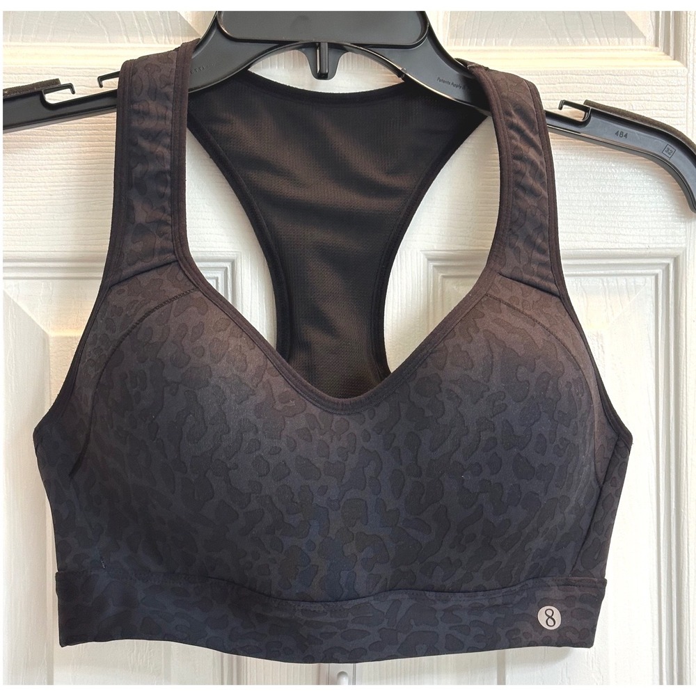 Layer 8 Womens Black Leopard Print Qwick-Dry Mesh Strappy Racerback Sports Bra M